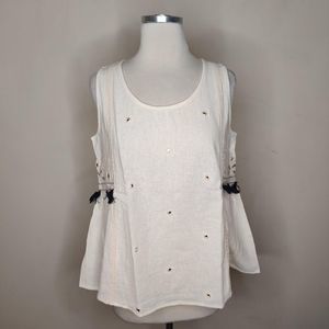 World Market Sleeveless Top Floral Embroidered Tasseled Boho